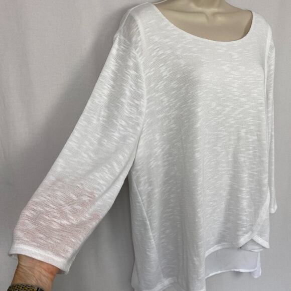 Chicos 3 Sweater White Layered Tulip Hem Semi Sheer Lagenlook Coastal Chic XL 1X - Picture 3 of 12